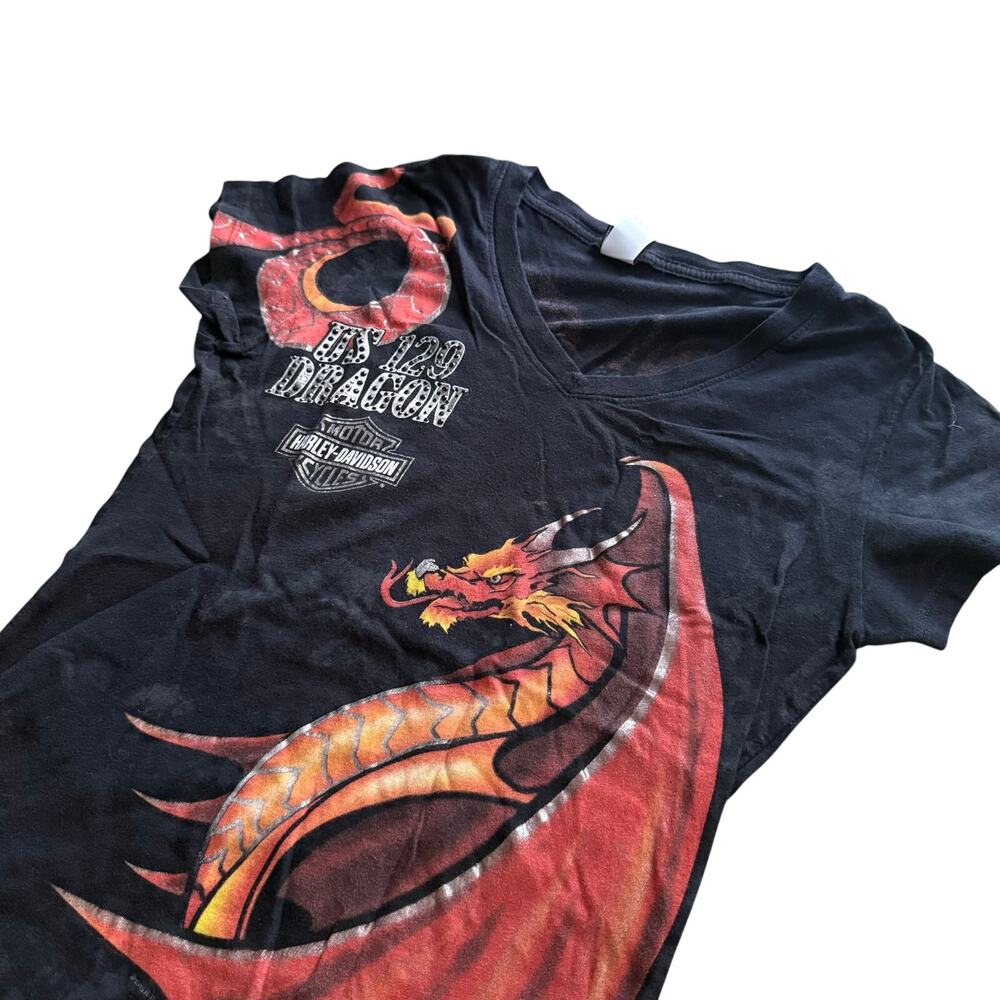 Harley-Davidson US 129 Dragon Black Rhinestone Graphic T-Shirt Women’s L